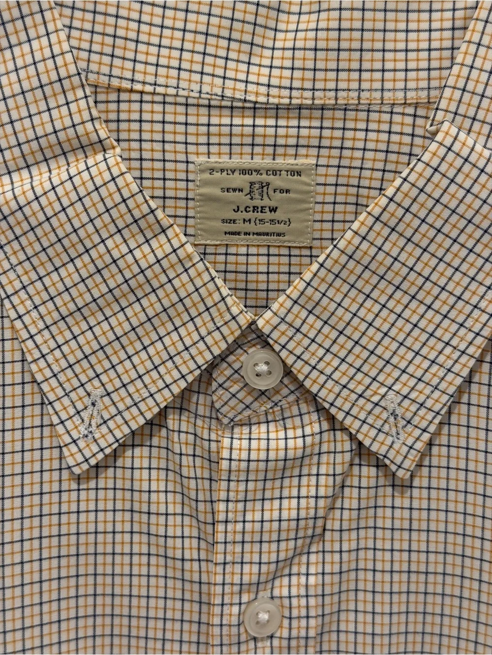 J. Crew Men's Beige and Blue Small Check Dress Shirt